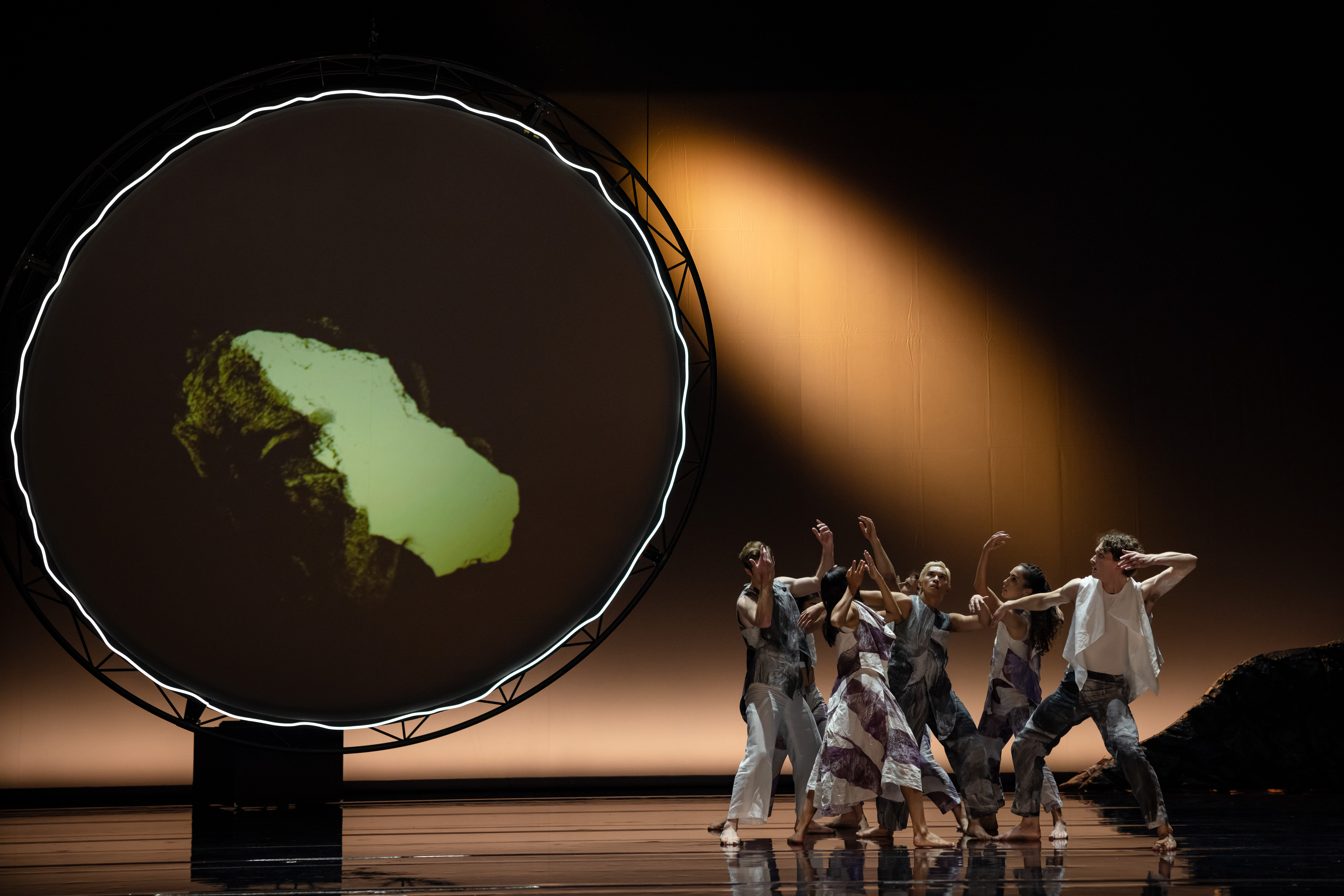 Dancers in THE HUM wear costumes designed by WA-ring's Annette Sax. (Image: Daniel Boud)
