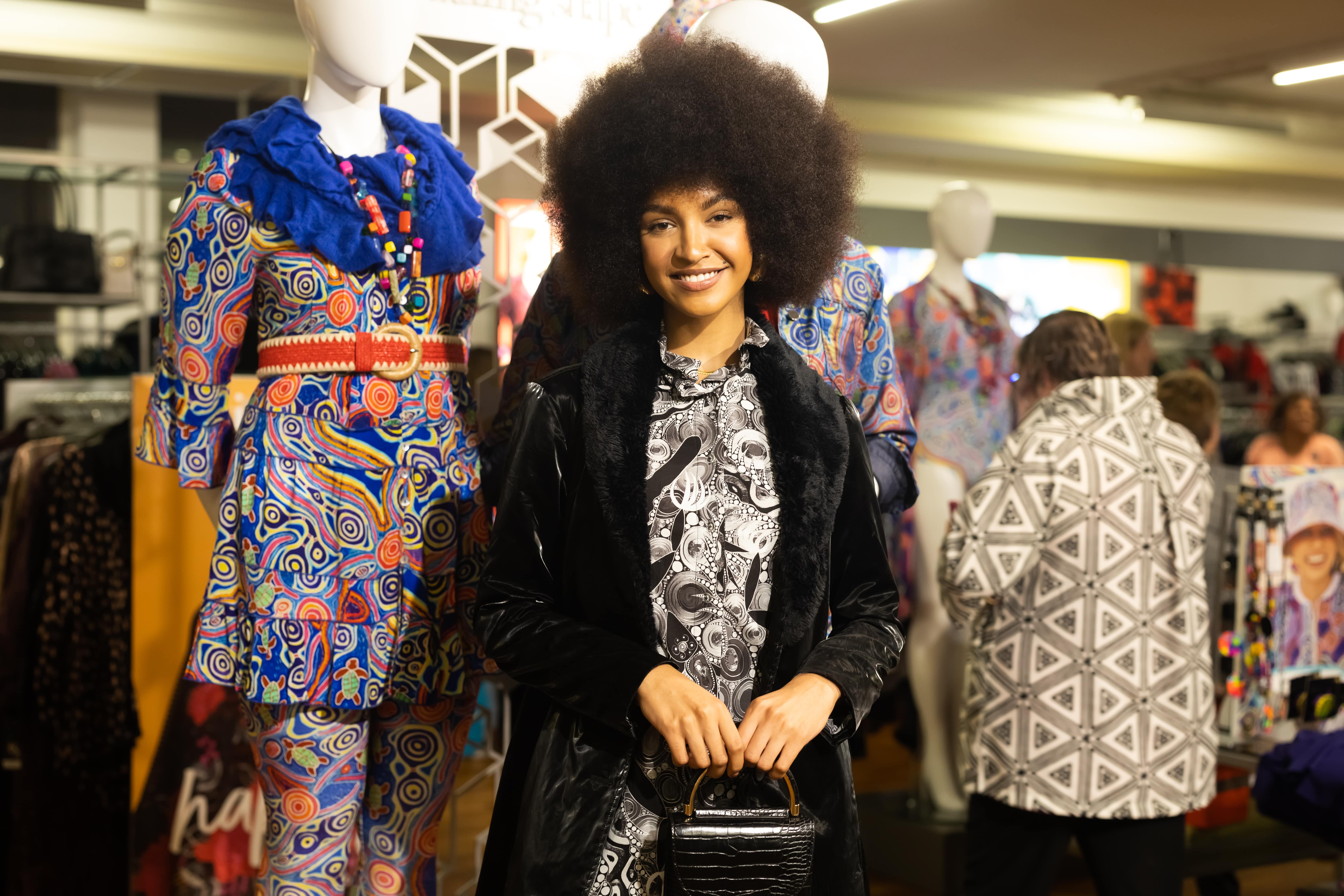First Nations and Pasifka model Sené Maluwapi attends the Elverina Johnson x Taking Shape launch in Sydney.