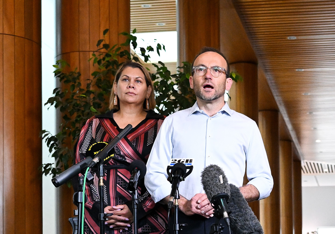 Senator Dorinda Cox and Greens Leader Adam Bandt (Image: Lukas Coch AAP)