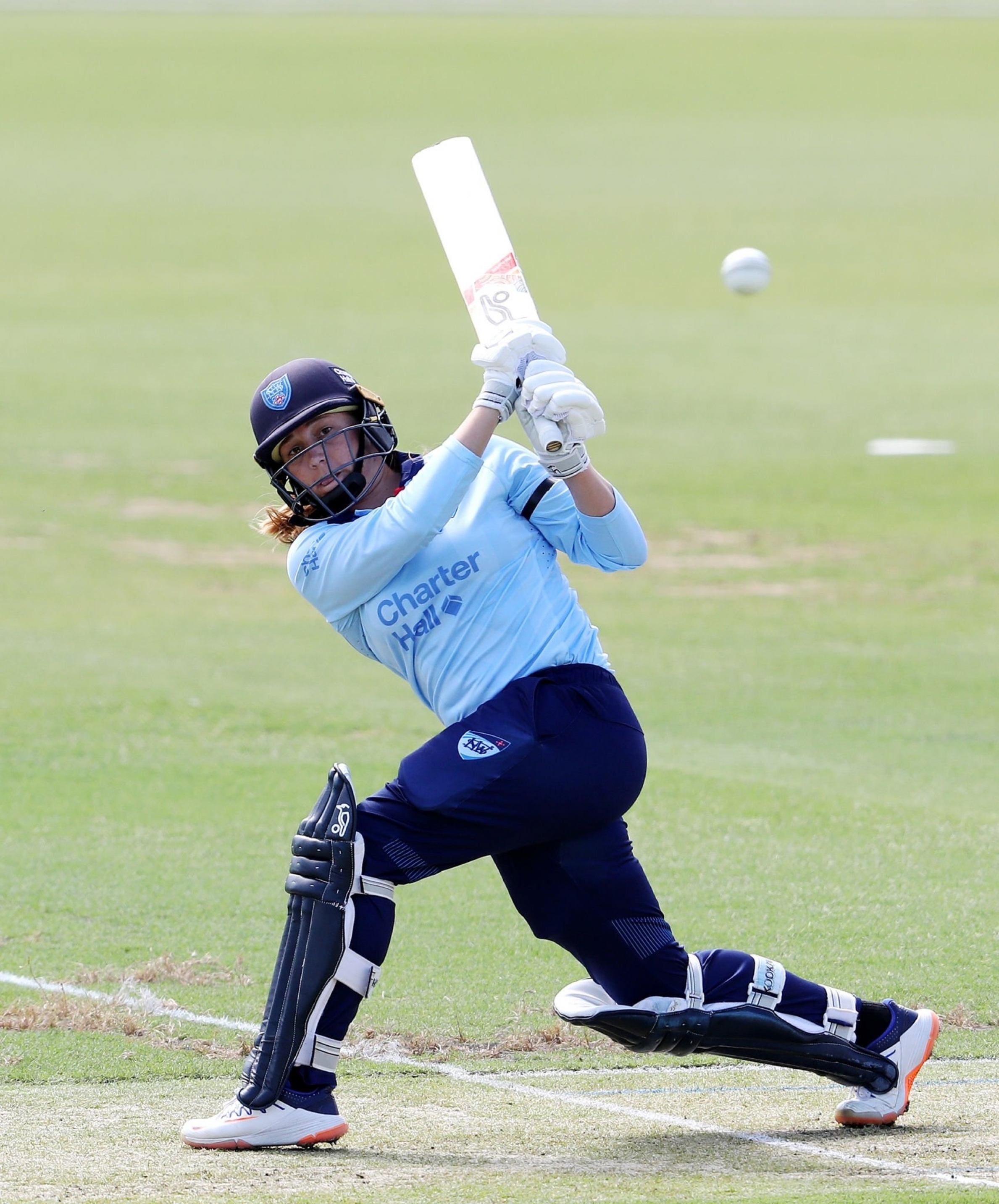 Learoyd striking one of her 13 innings boundaries. Image: Sarah Reed/Getty Images.
