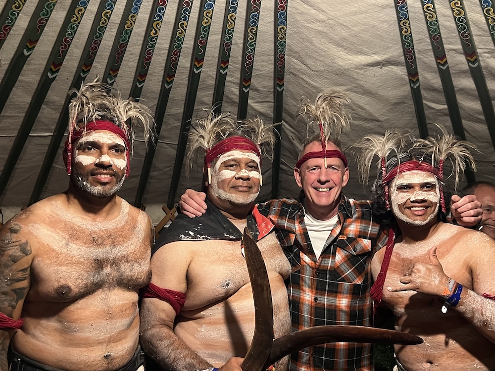 Mr McGuire and members of Gya Ngoop Keeninyarra dance group shared the new Glastonbury stage with one of the globe's most reconisable DJs, Fatboy Slim, on Arcadia's giant, new dragonfly stage. (Image: Claudia Rayne)