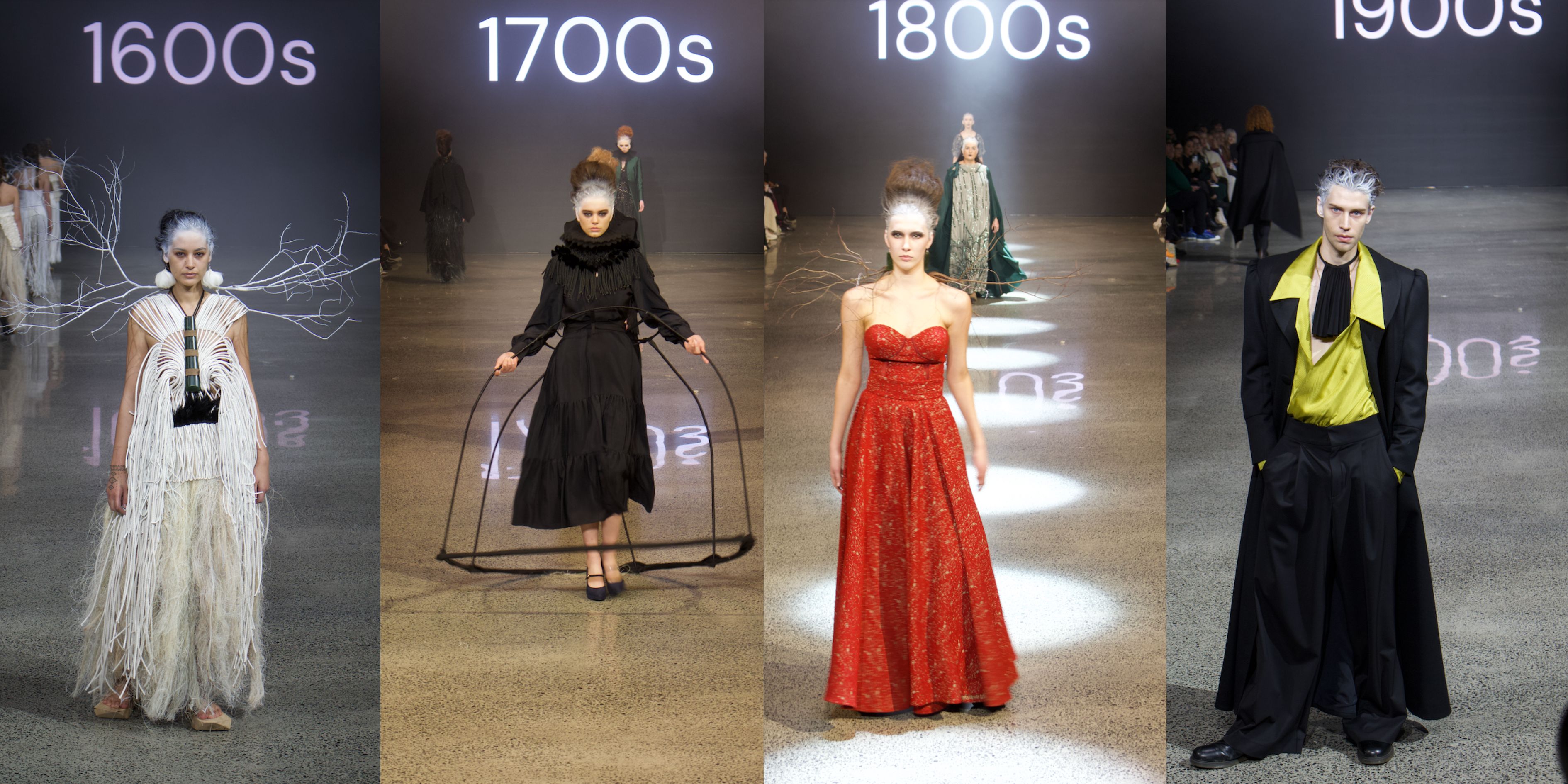 Models showcasing the era inspired garments on Kiri Nathan runway/Image: Zain Battye