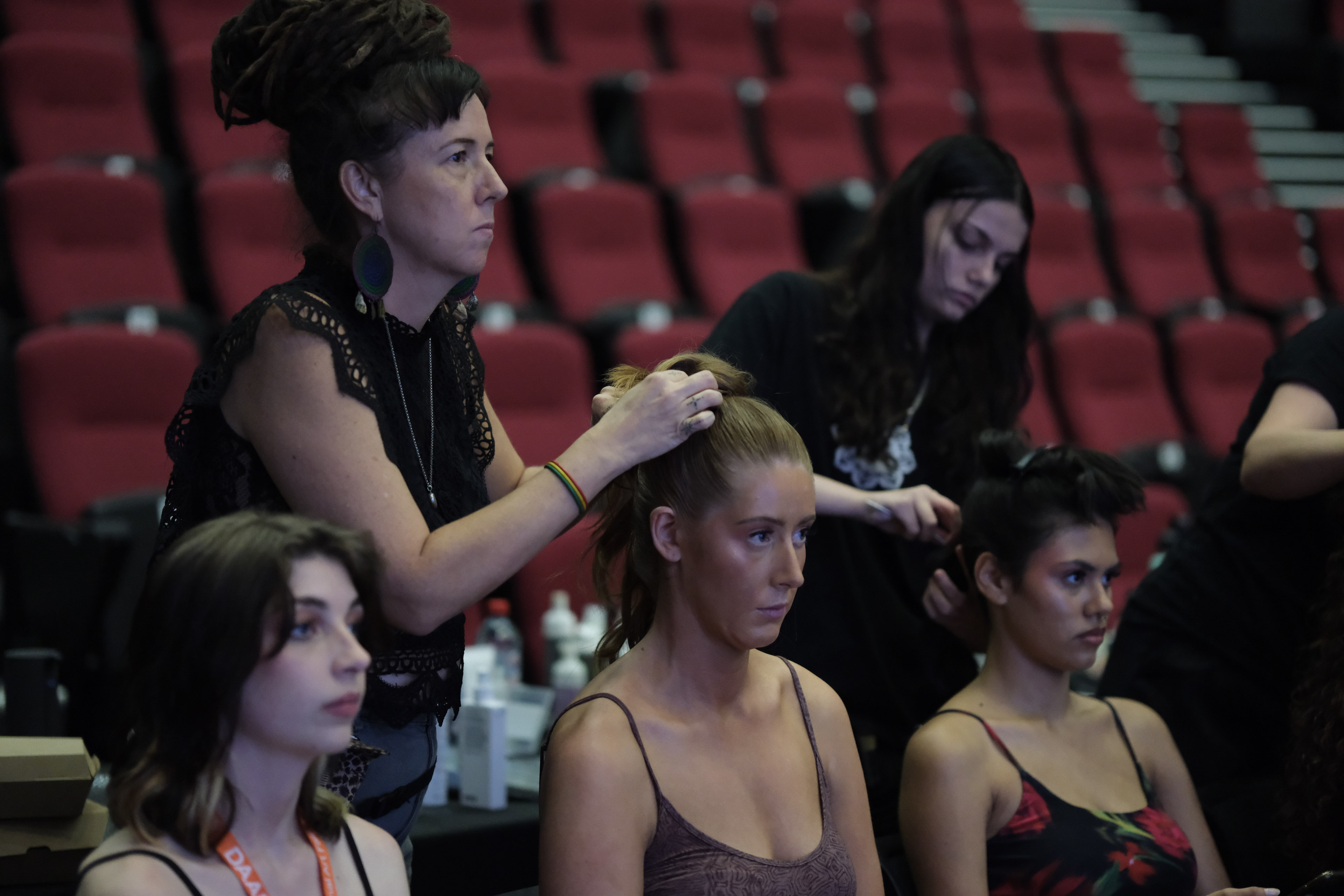 The hair and beauty team preparing models for the Country to Couture Runway 2023 (Image: Michael Jalaru)